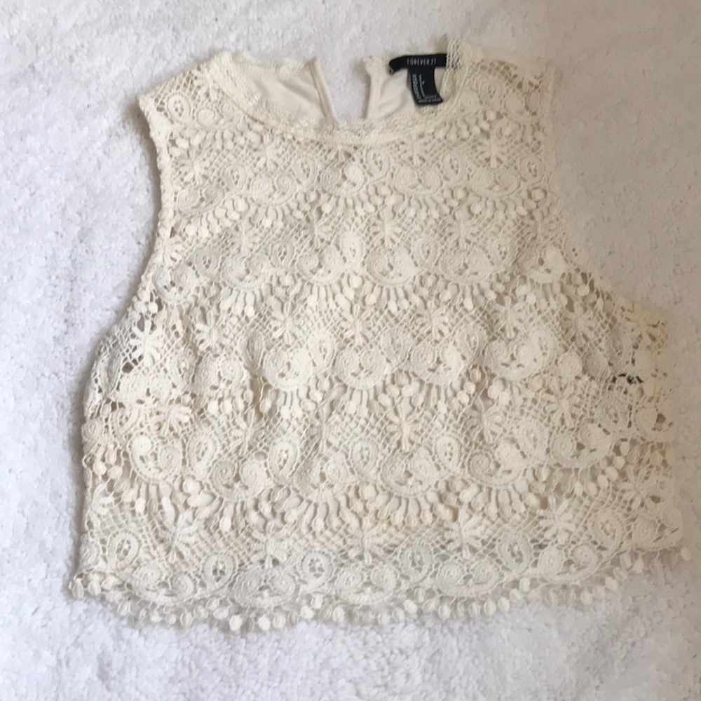 Cream lace high neck crop top